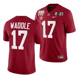 Men's Alabama Crimson Tide #17 Jaylen Waddle 3X CFP National Championship Crimson NCAA Winner College Football Jersey 2403SKPG8